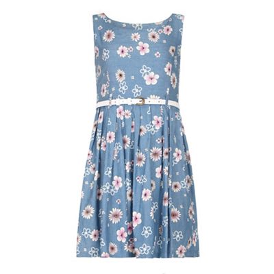 Yumi Girl Blue Mixed Floral Print Day Dress